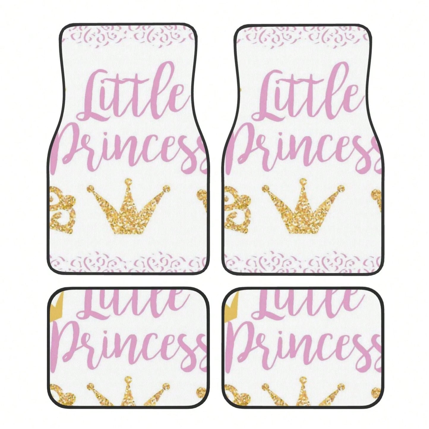 Pink Text Little Princ-Ess On White Background With Lace Car Floor Carpet Set Of 4, Auto Interior Floor Mats Durable Front & Rear Carpets For Car Accessories Decoration