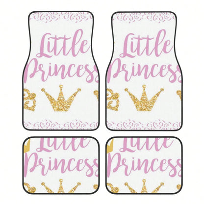 Pink Text Little Princ-Ess On White Background With Lace Car Floor Carpet Set Of 4, Auto Interior Floor Mats Durable Front & Rear Carpets For Car Accessories Decoration