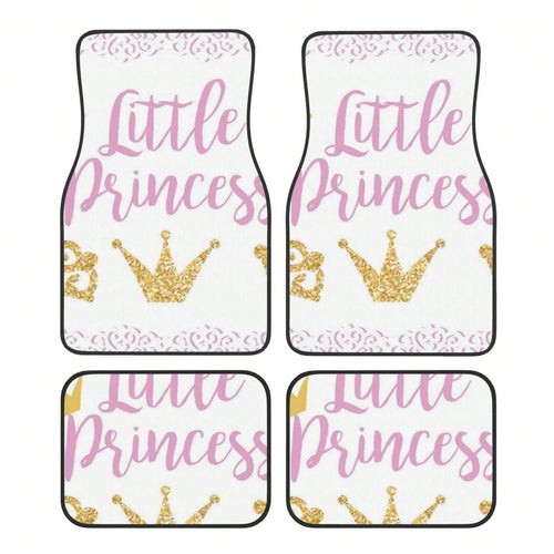 Pink Text Little Princ-Ess On White Background With Lace Car Floor Carpet Set Of 4, Auto Interior Floor Mats Durable Front & Rear Carpets For Car Accessories Decoration