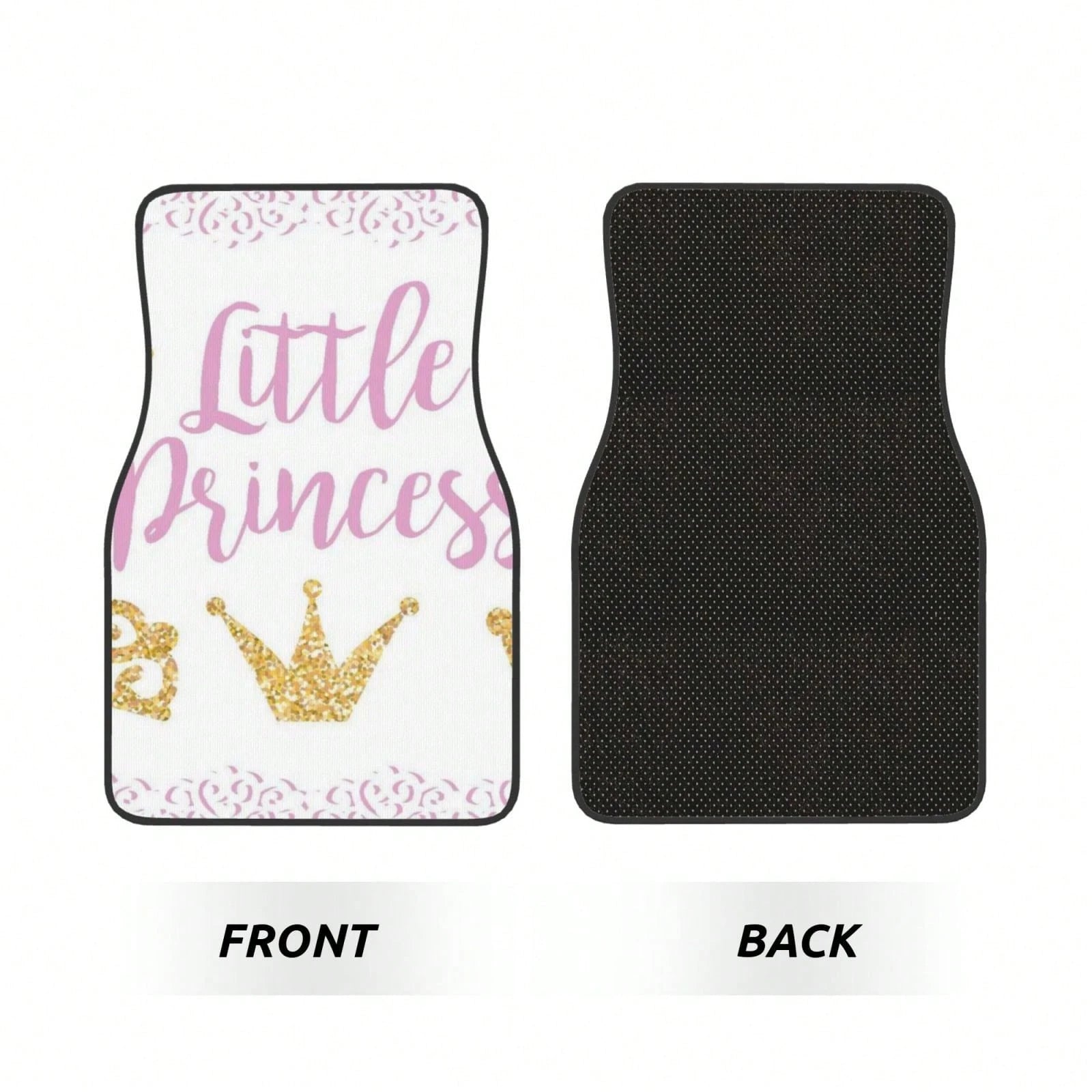 Pink Text Little Princ-Ess On White Background With Lace Car Floor Carpet Set Of 4, Auto Interior Floor Mats Durable Front & Rear Carpets For Car Accessories Decoration