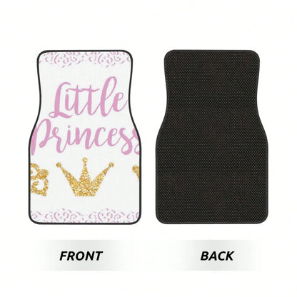 Pink Text Little Princ-Ess On White Background With Lace Car Floor Carpet Set Of 4, Auto Interior Floor Mats Durable Front & Rear Carpets For Car Accessories Decoration