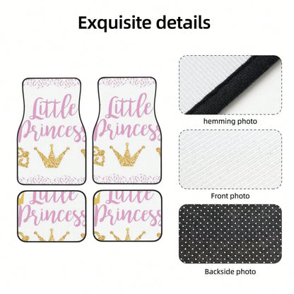 Pink Text Little Princ-Ess On White Background With Lace Car Floor Carpet Set Of 4, Auto Interior Floor Mats Durable Front & Rear Carpets For Car Accessories Decoration