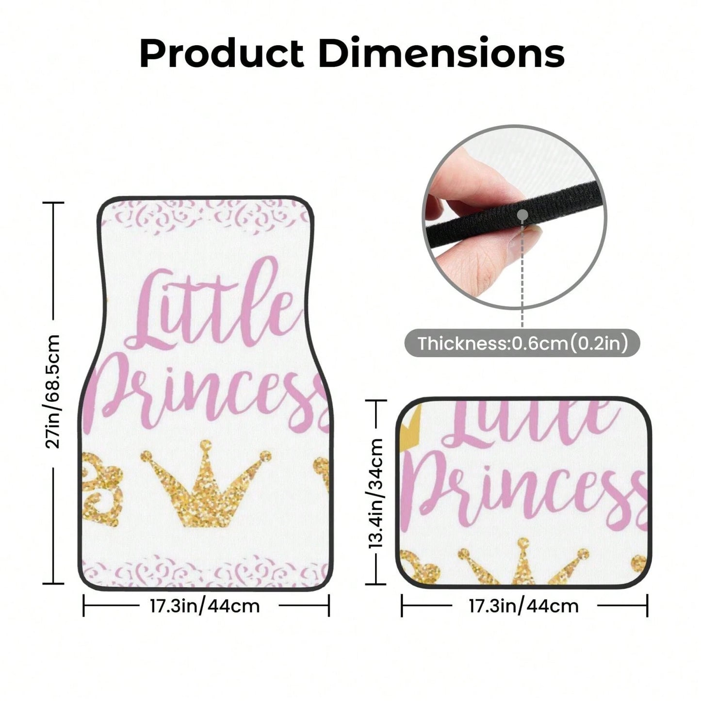 Pink Text Little Princ-Ess On White Background With Lace Car Floor Carpet Set Of 4, Auto Interior Floor Mats Durable Front & Rear Carpets For Car Accessories Decoration