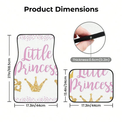 Pink Text Little Princ-Ess On White Background With Lace Car Floor Carpet Set Of 4, Auto Interior Floor Mats Durable Front & Rear Carpets For Car Accessories Decoration