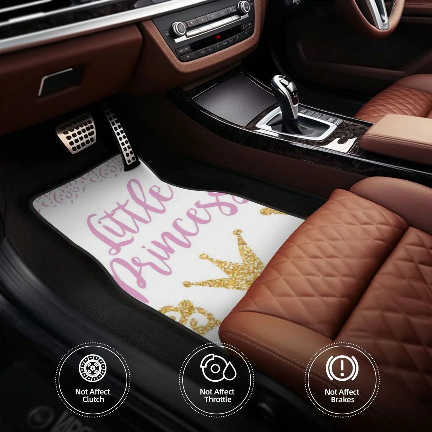 Pink Text Little Princ-Ess On White Background With Lace Car Floor Carpet Set Of 4, Auto Interior Floor Mats Durable Front & Rear Carpets For Car Accessories Decoration