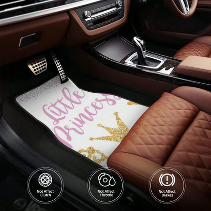 Pink Text Little Princ-Ess On White Background With Lace Car Floor Carpet Set Of 4, Auto Interior Floor Mats Durable Front & Rear Carpets For Car Accessories Decoration