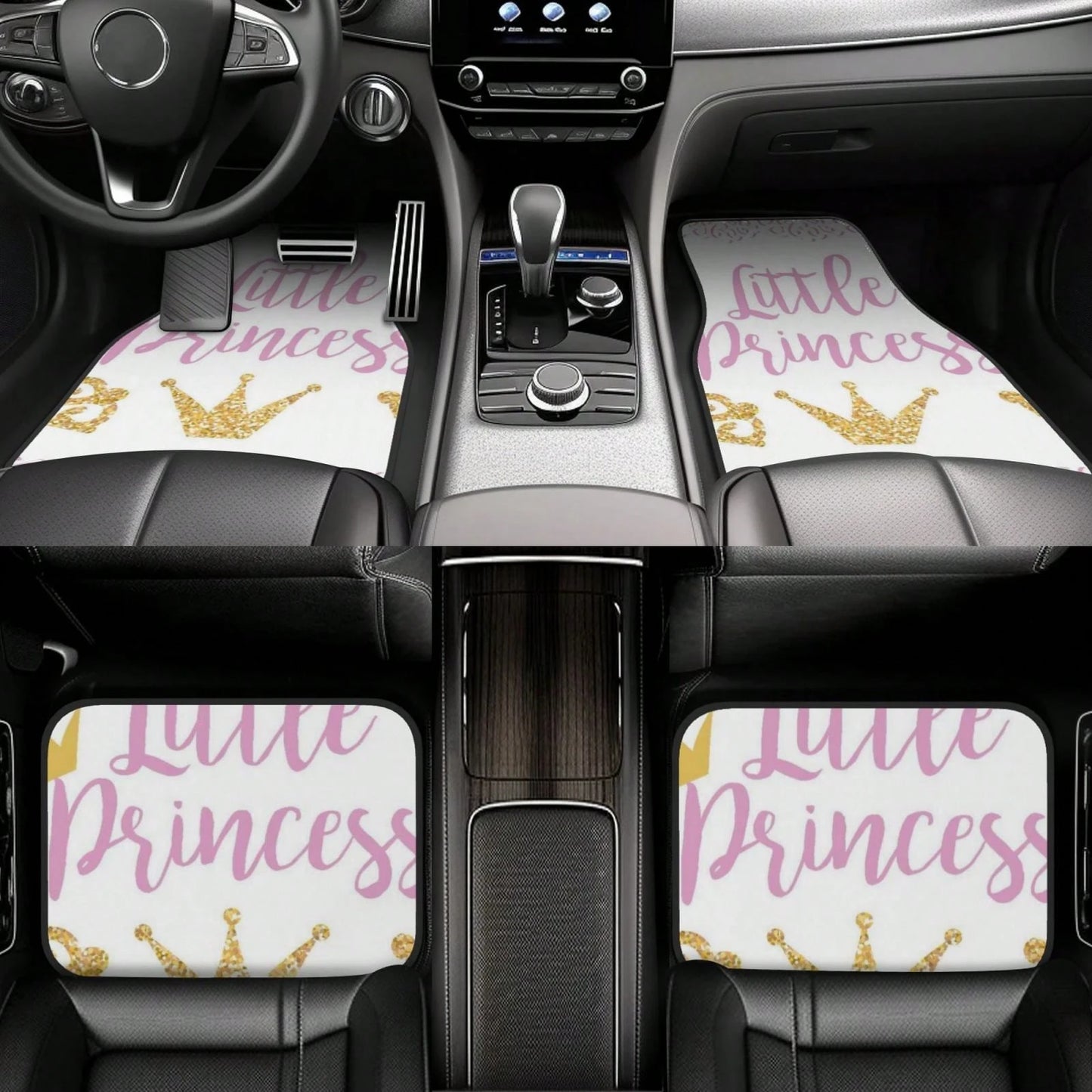 Pink Text Little Princ-Ess On White Background With Lace Car Floor Carpet Set Of 4, Auto Interior Floor Mats Durable Front & Rear Carpets For Car Accessories Decoration