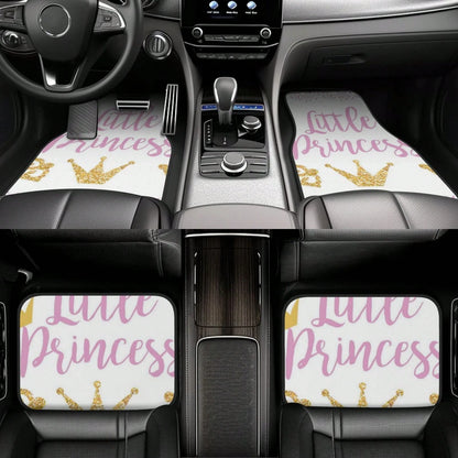Pink Text Little Princ-Ess On White Background With Lace Car Floor Carpet Set Of 4, Auto Interior Floor Mats Durable Front & Rear Carpets For Car Accessories Decoration