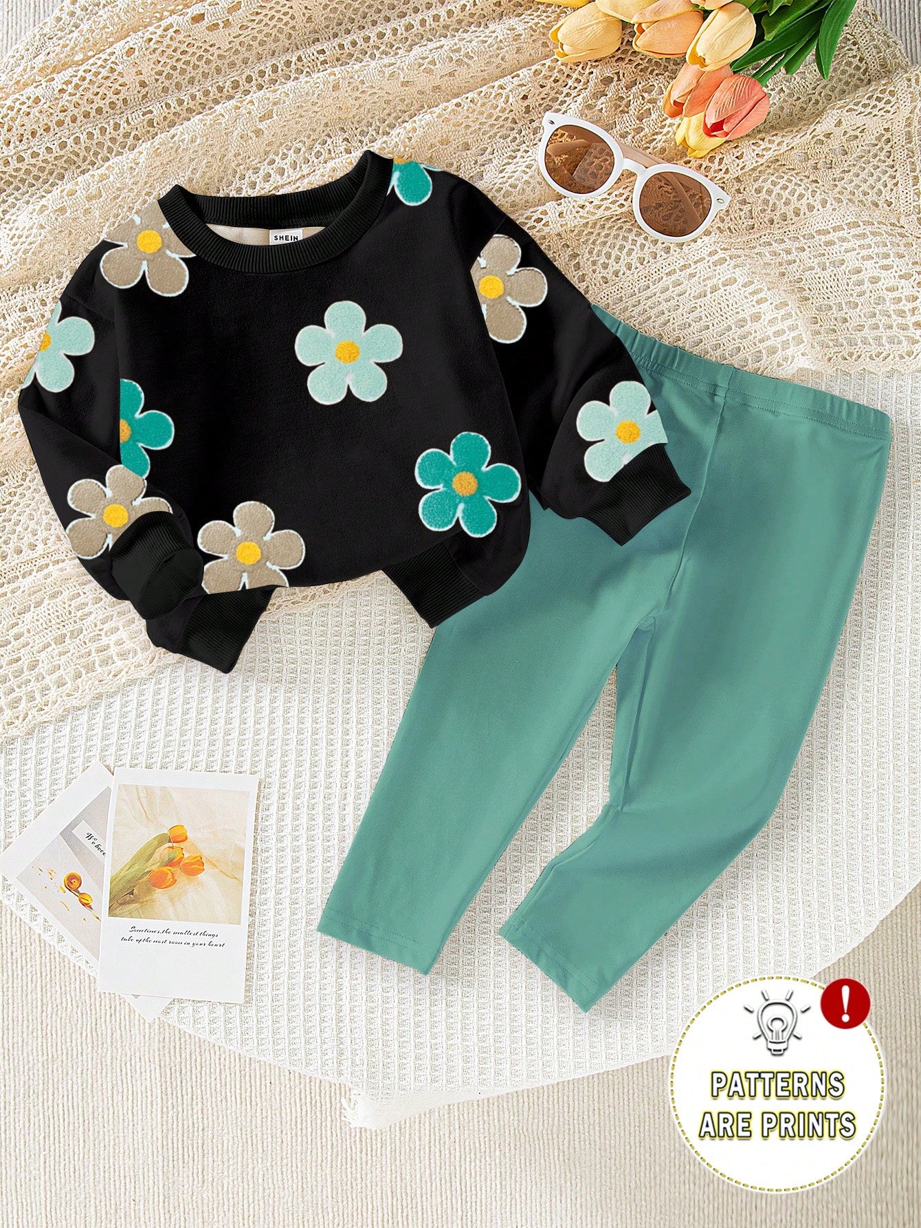 Playful Pals 2pcs Baby Girls Casual Cute Allover Floral Print Crew Neck Sweatshirt And Leggings Set, Adorable & Sweet, Suitable For Daily & Outdoor Wear, Autumn/Winter
