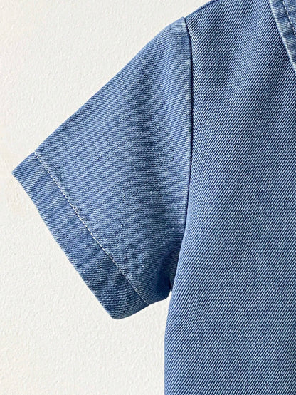 Playful Pals 2pcs Infant Baby Boy Summer Blue Denim Set Fashionable Lapel Short Sleeve Cardigan Top&Shorts Minimalist Casual Beach Outfit Loose Fit Toddler Clothes