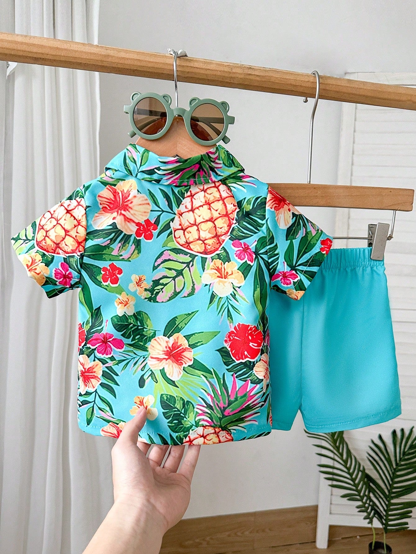 Playful Pals 2pcs/Set Toddler Boys' Casual Holiday Short Sleeve Polo Shirt And Solid Color Shorts Summer Outfit Tropical Vacation Outfits Boy Beach Outfit