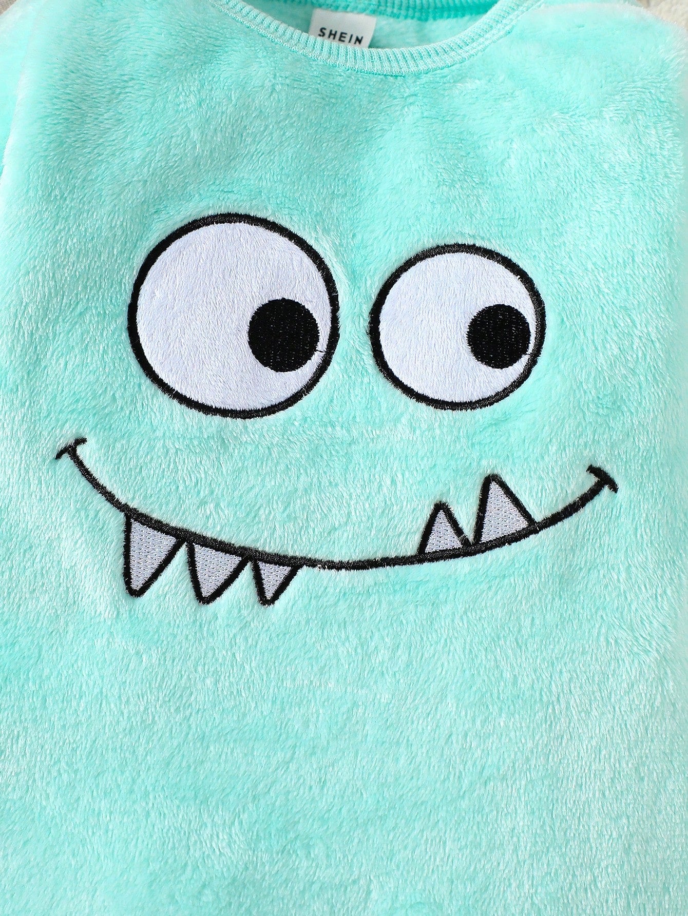 Playful Pals Baby Boys Unisex Mint Green Plush Long Sleeve Jumpsuit,Autumn Cute Monster Cartoon Funny Face Embroidered Romper,Family Matching Outdoor Play Outfit