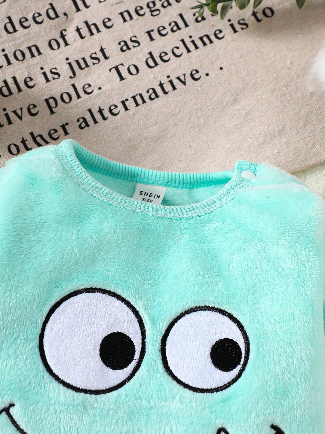 Playful Pals Baby Boys Unisex Mint Green Plush Long Sleeve Jumpsuit,Autumn Cute Monster Cartoon Funny Face Embroidered Romper,Family Matching Outdoor Play Outfit