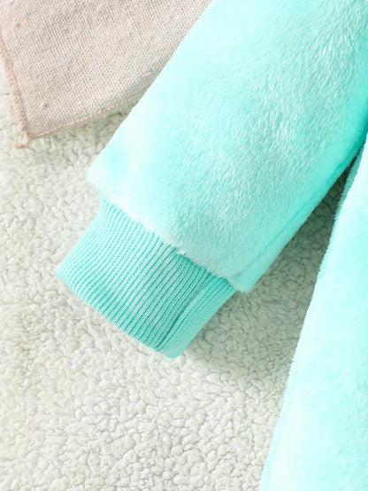 Playful Pals Baby Boys Unisex Mint Green Plush Long Sleeve Jumpsuit,Autumn Cute Monster Cartoon Funny Face Embroidered Romper,Family Matching Outdoor Play Outfit
