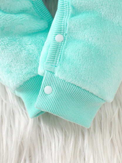 Playful Pals Baby Boys Unisex Mint Green Plush Long Sleeve Jumpsuit,Autumn Cute Monster Cartoon Funny Face Embroidered Romper,Family Matching Outdoor Play Outfit