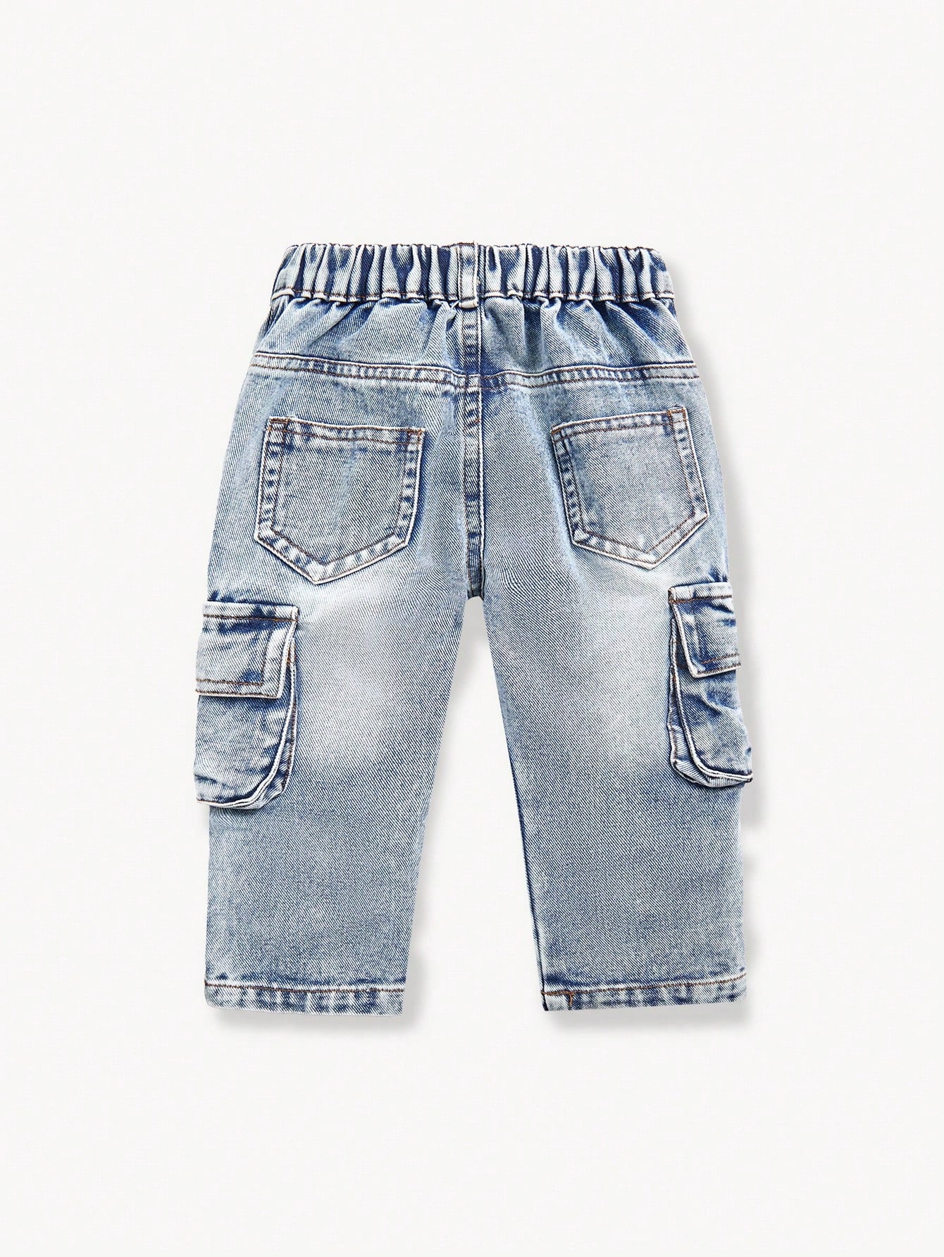 Playful Pals Baby Boys' Washed Denim Pleated Straight Leg Casual Pants With Side Accordion Pockets