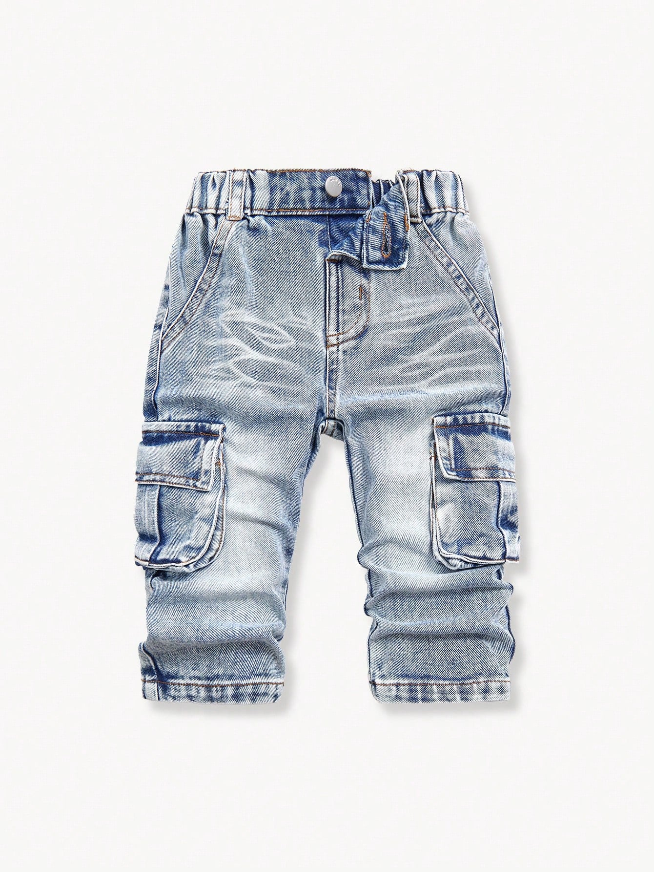 Playful Pals Baby Boys' Washed Denim Pleated Straight Leg Casual Pants With Side Accordion Pockets