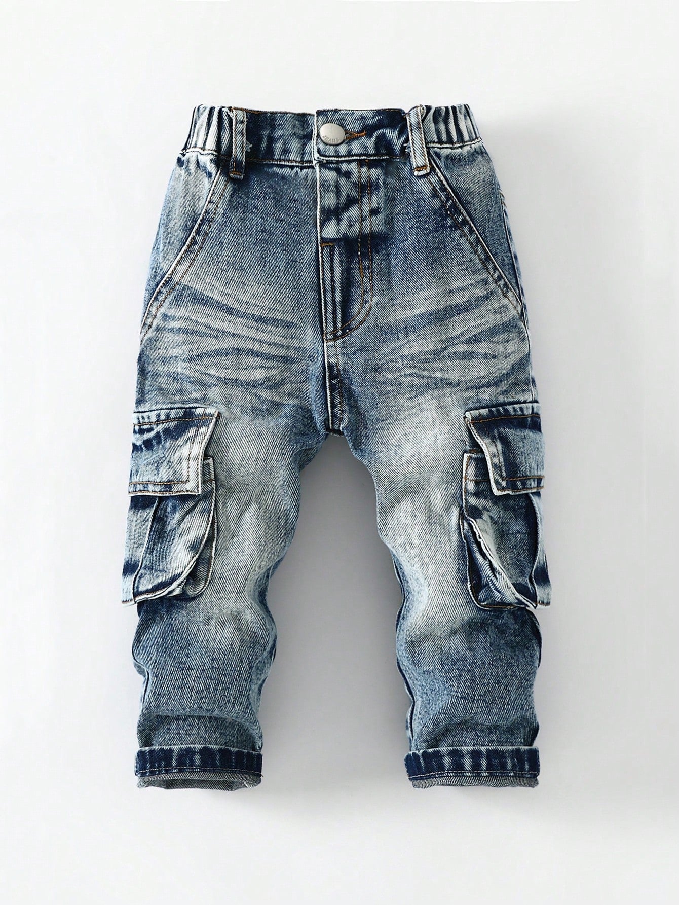 Playful Pals Baby Boys' Washed Denim Pleated Straight Leg Casual Pants With Side Accordion Pockets