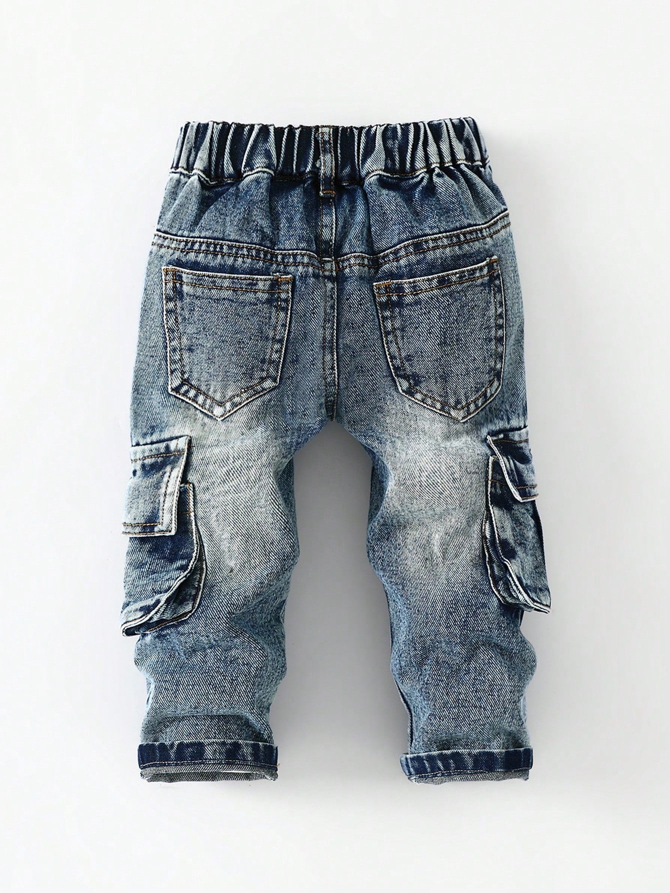 Playful Pals Baby Boys' Washed Denim Pleated Straight Leg Casual Pants With Side Accordion Pockets