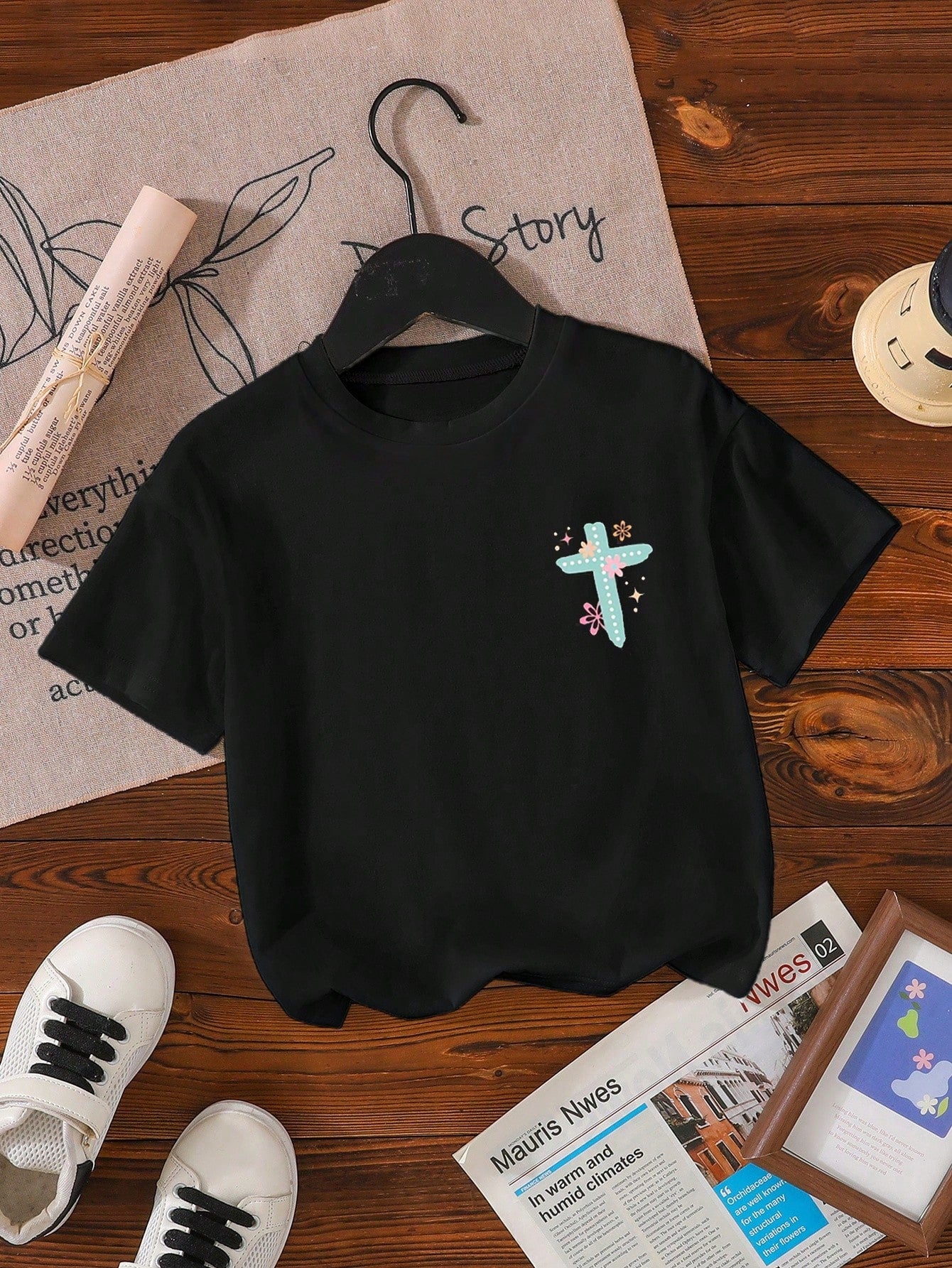 Playful Pals Baby Girls Casual Comfortable Fashion Colorful Letter, Flower & Star Graphic Short Sleeve T-Shirt, Spring/Summer