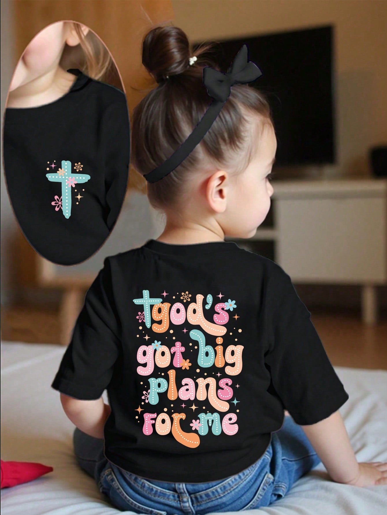 Playful Pals Baby Girls Casual Comfortable Fashion Colorful Letter, Flower & Star Graphic Short Sleeve T-Shirt, Spring/Summer