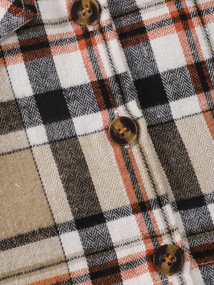 Playful Pals Toddler Infant Unisex Boy Casual Plaid Long-Sleeved Shirt With Turn-Down Pockets, Button-Down Collar, Suitable For School, Everyday Casual Wear.