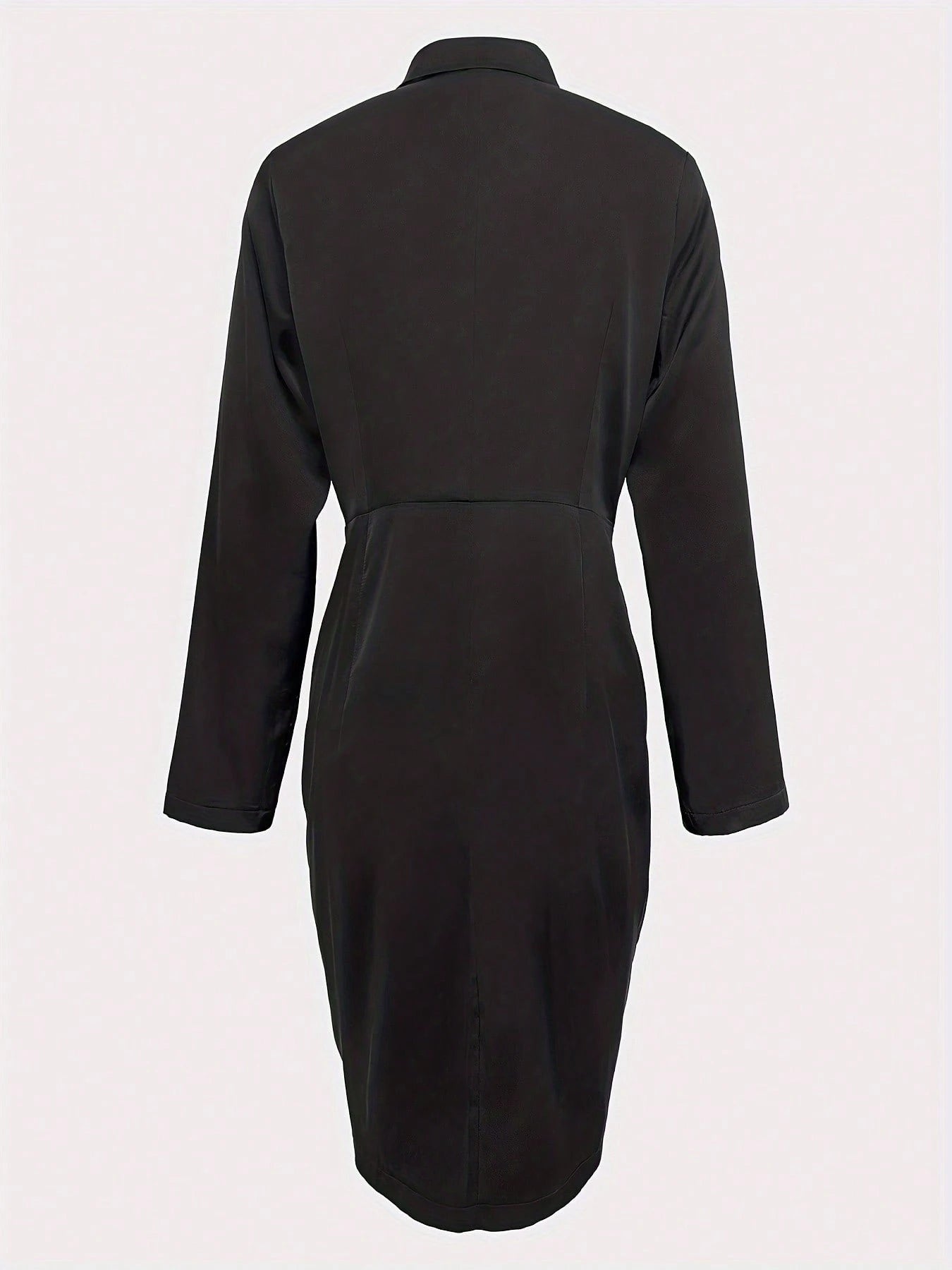 Pleated Button Dress, Elegant Button Fitted Dress, Women Clothing Black