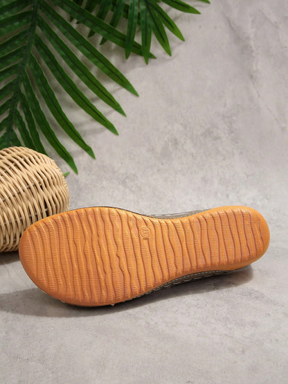 Plus Size 36-45 Summer New Fashion Simple Khaki PU Round Toe Wedge Heel Thick Sole Women Sandals, Outdoor Beach Slip-On Comfortable Slippers