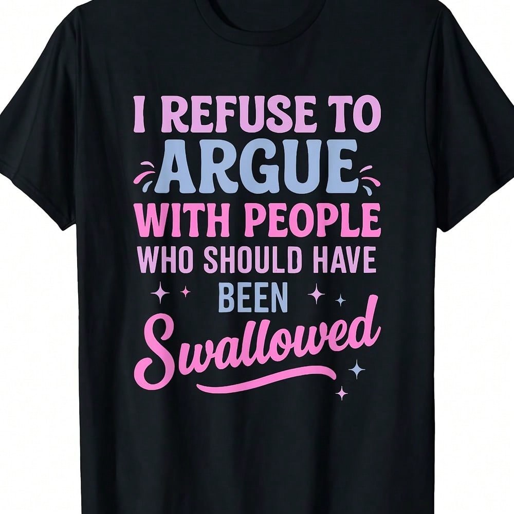 Plus Size Casual Slogan Tee With Round Neck And Regular Long Sleeves For A Unique Look