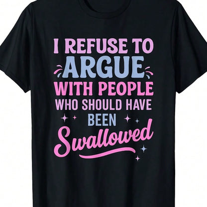 Plus Size Casual Slogan Tee With Round Neck And Regular Long Sleeves For A Unique Look