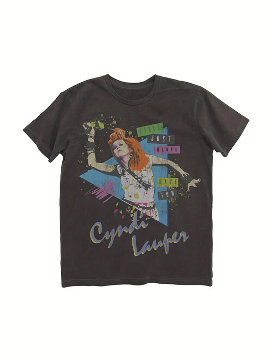 Plus Size Cyndi Lauper Just Wanna Have Fun Vintage 0s Music Basic,Women Size L-3XL 4XL 5XL