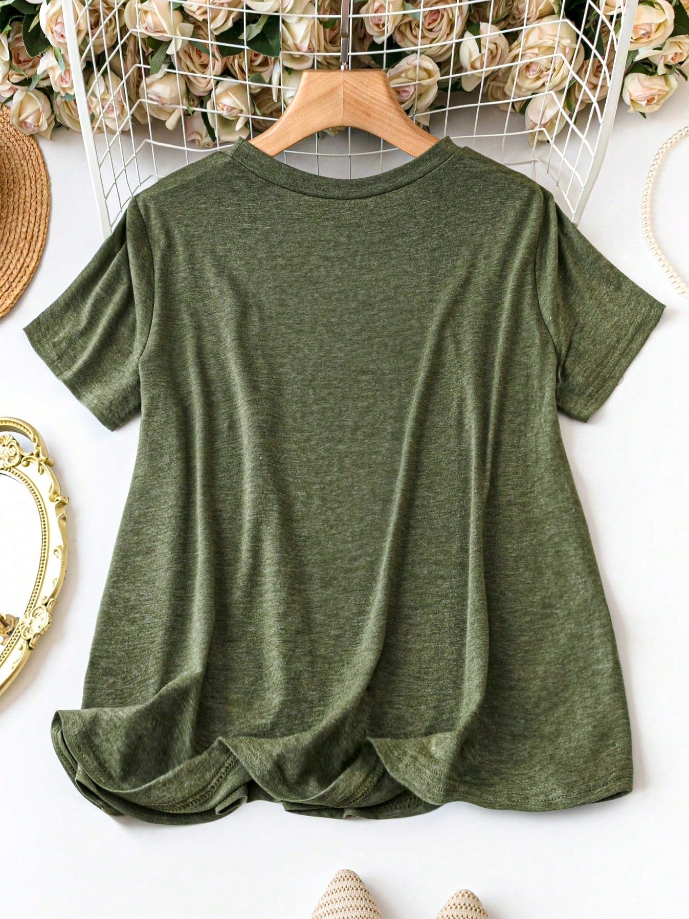 Plus Size Floral Print Short Sleeve T-Shirt Graphic Tees Women Tops