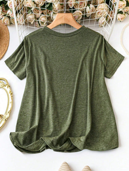 Plus Size Floral Print Short Sleeve T-Shirt Graphic Tees Women Tops