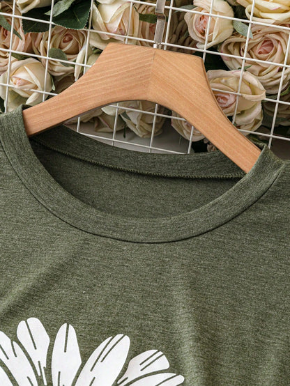 Plus Size Floral Print Short Sleeve T-Shirt Graphic Tees Women Tops