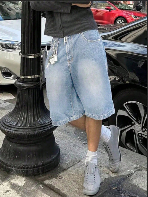 Plus Size Men's Retro Loose Denim Shorts, Casual Versatile Jeans