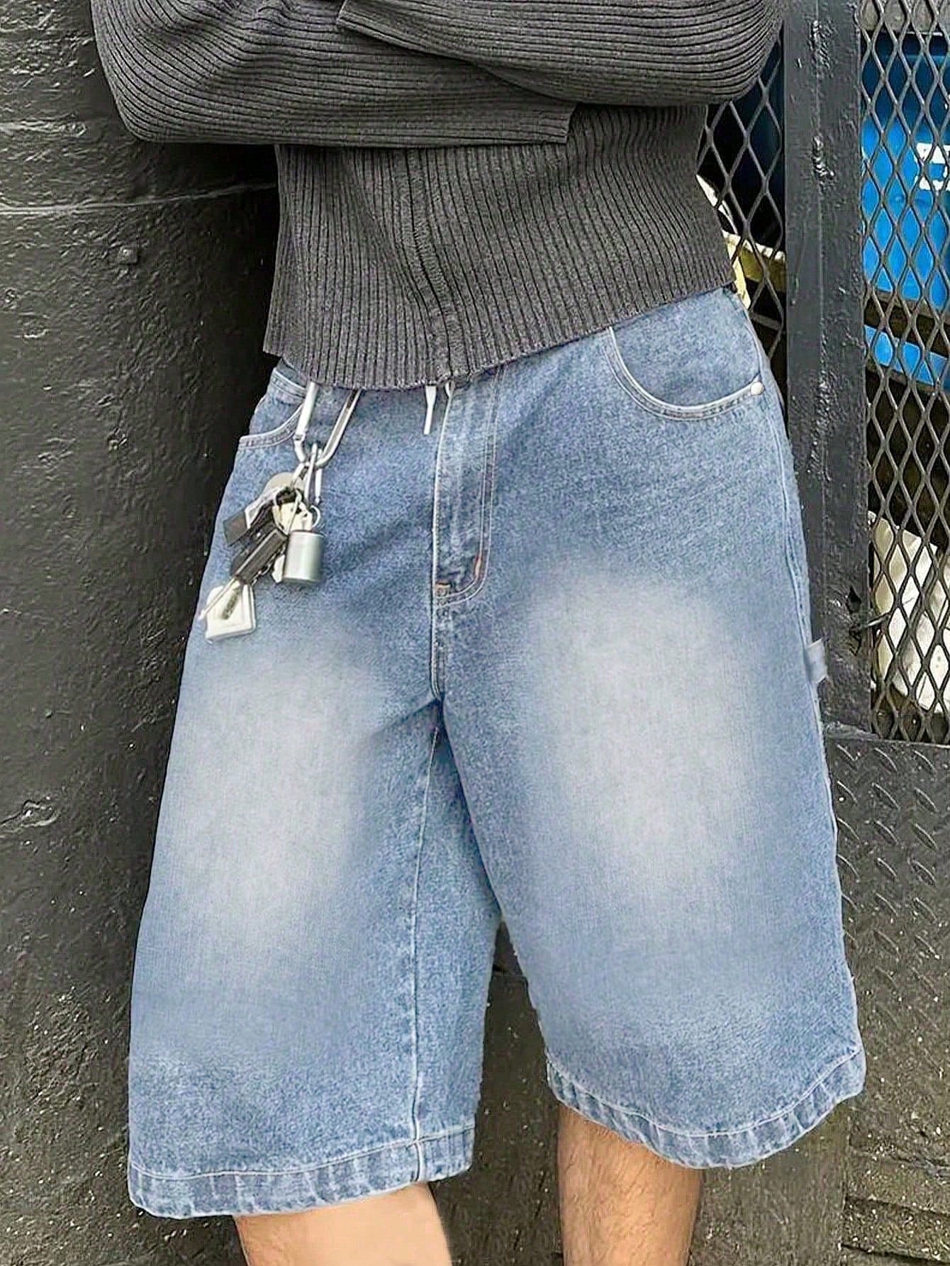 Plus Size Men's Retro Loose Denim Shorts, Casual Versatile Jeans