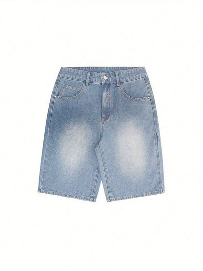 Plus Size Men's Retro Loose Denim Shorts, Casual Versatile Jeans