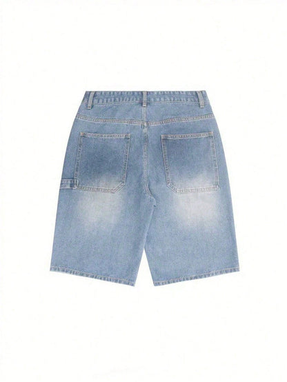 Plus Size Men's Retro Loose Denim Shorts, Casual Versatile Jeans