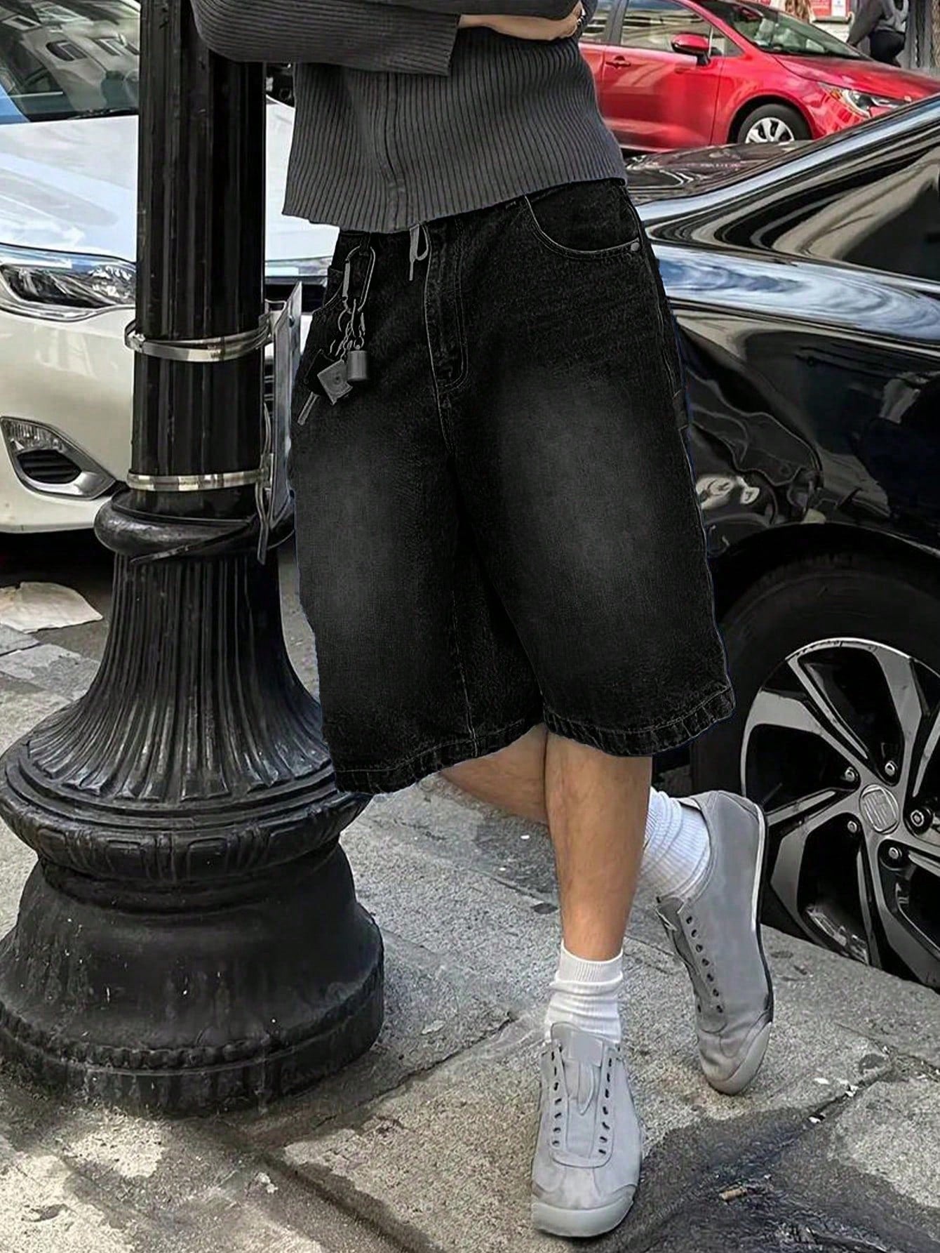 Plus Size Men's Retro Loose Denim Shorts, Casual Versatile Jeans