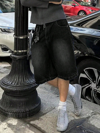 Plus Size Men's Retro Loose Denim Shorts, Casual Versatile Jeans