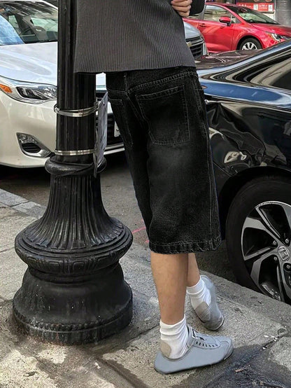 Plus Size Men's Retro Loose Denim Shorts, Casual Versatile Jeans