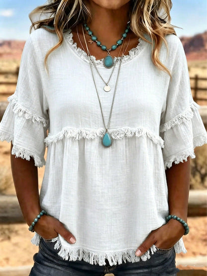 Plus Size, New Fresh Color Blocked Women's T-Shirt, Plus Size Round Neck Loose Top