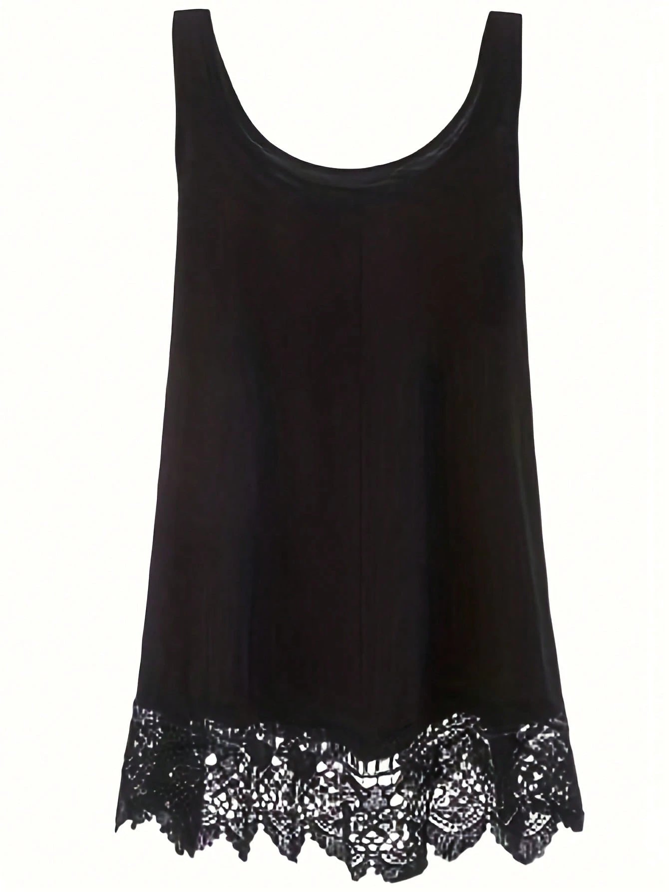 Plus Size Solid Color Lace Patchwork Loose Casual Tank Top Black Summer