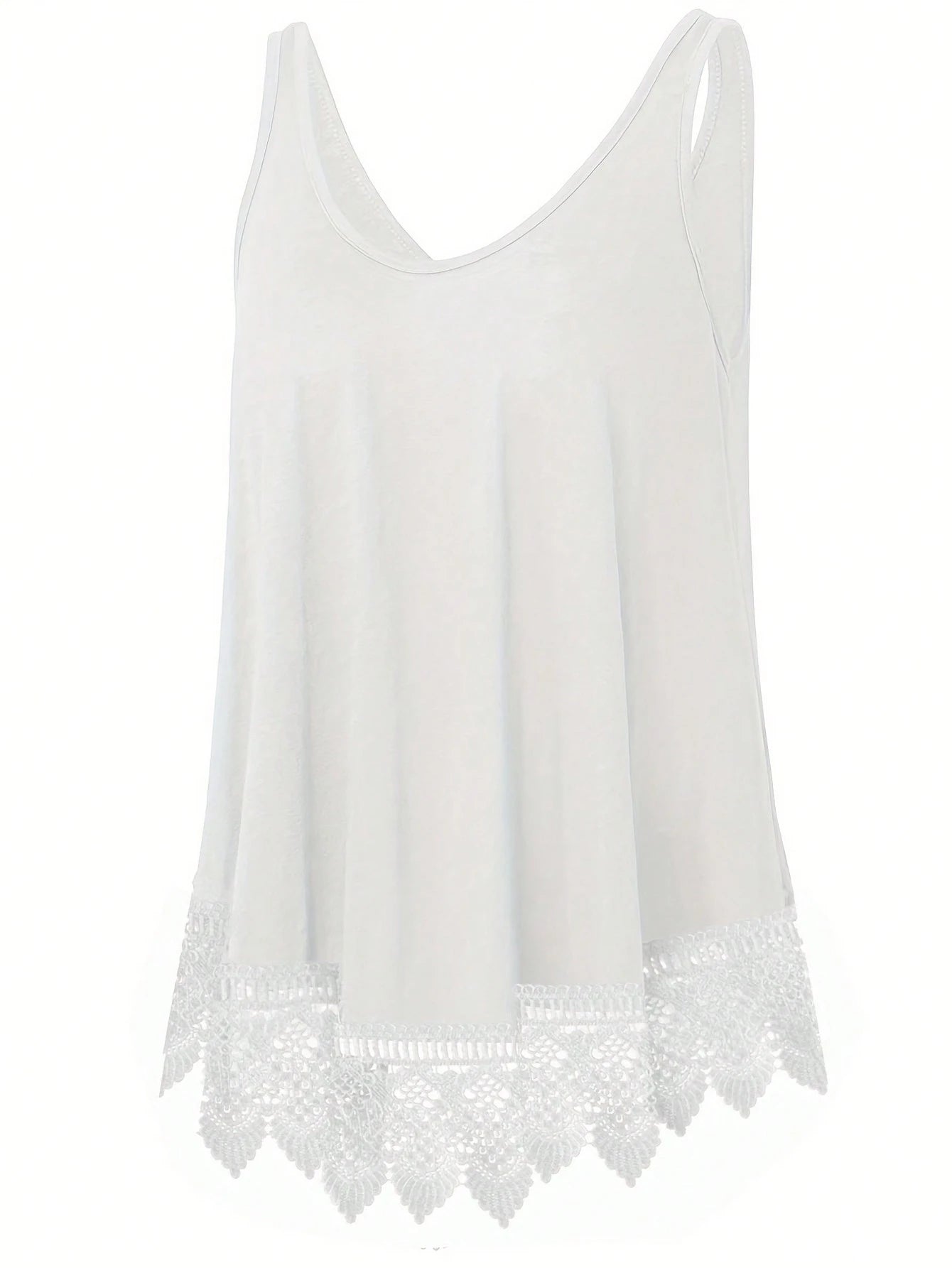 Plus Size Solid Color Lace Patchwork Loose Casual Tank Top Black Summer