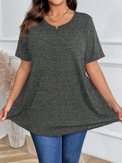 Plus Size Women Plain Round Neck Short Sleeve Casual Loose T-Shirt