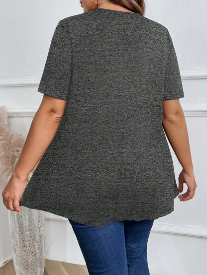 Plus Size Women Plain Round Neck Short Sleeve Casual Loose T-Shirt