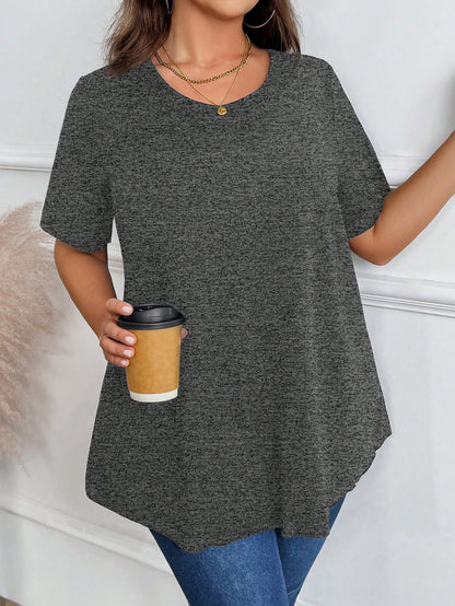 Plus Size Women Plain Round Neck Short Sleeve Casual Loose T-Shirt