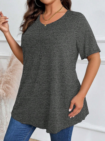 Plus Size Women Plain Round Neck Short Sleeve Casual Loose T-Shirt