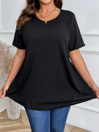 Plus Size Women Plain Round Neck Short Sleeve Casual Loose T-Shirt