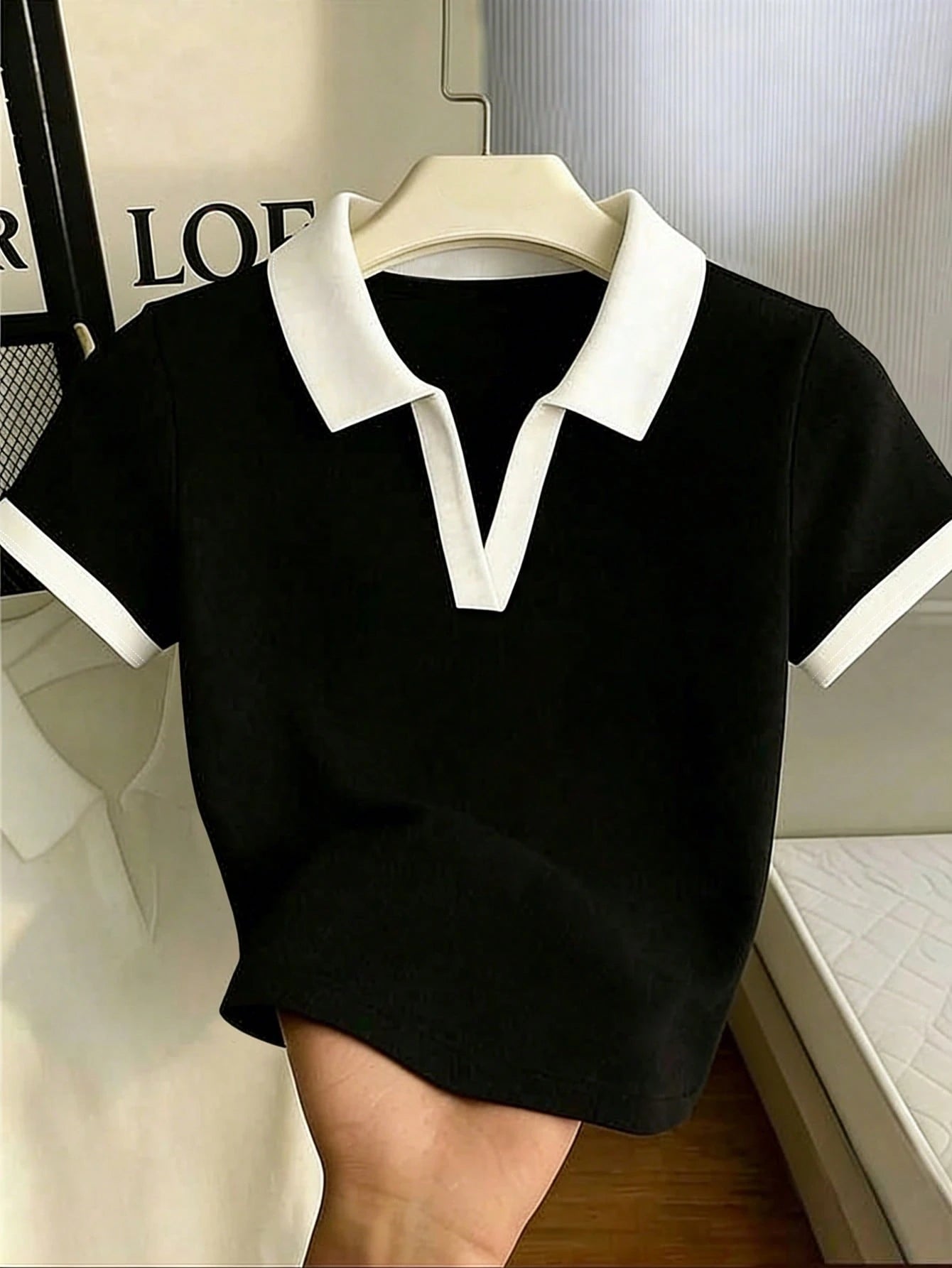 Plus Size Women's Contrast Color Collar Short Sleeve Casual T-Shirt